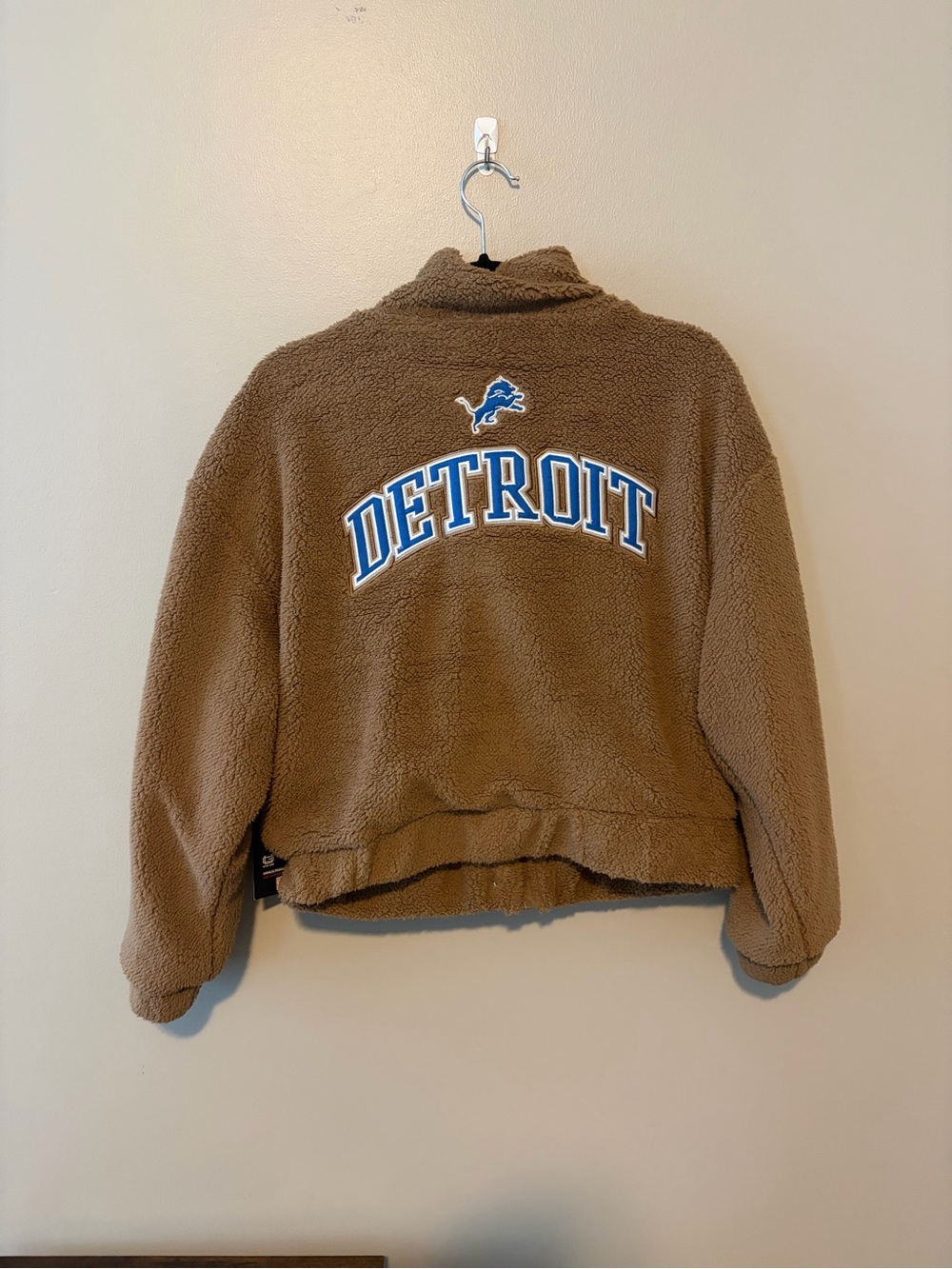 NFL Detroit Sherpa Puffer Jacket - Brown with Blue Logo